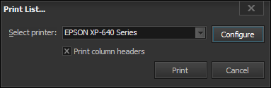 HeidiSQL screenshot: Send any list of tables, columns, variables etc. to your printer. Switchable columns.