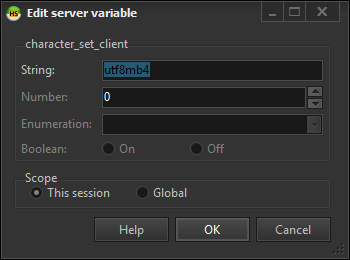 HeidiSQL screenshot: Editable server variables, either for session or global scope.