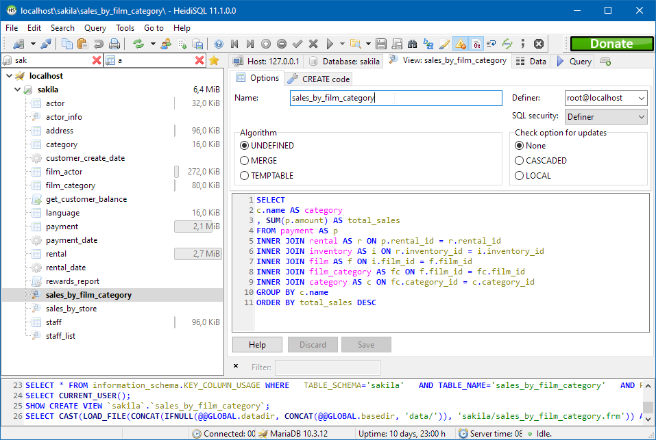 Mariadb list views