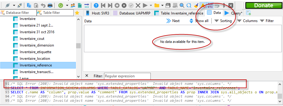 Column properties. Column name SQL. MSSQL Invalid column name. Invalid name. Object name SQL.